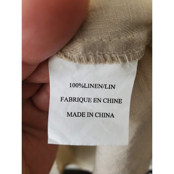 Yellow Beige Linen Short Sleeve Shift Mini Dress M Scandi Neutral Coastal NEW - Picture 4 of 10